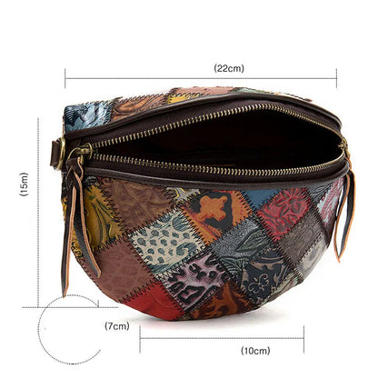 Sac banane en cuir bohémien à décor géométrique