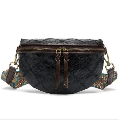Sac banane en cuir bohémien à décor géométrique