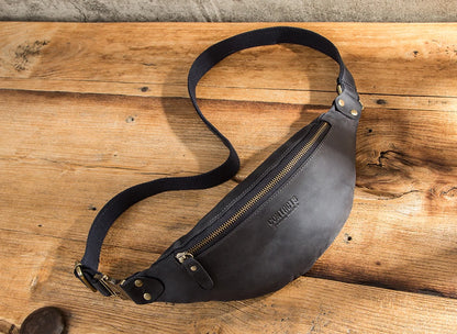 Sac banane en cuir noir homme original