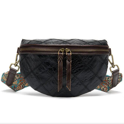 Sac banane en cuir bohémien à décor géométrique