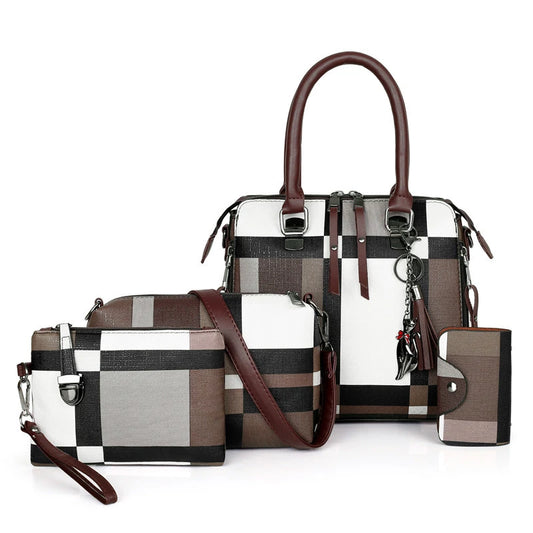 Sac cabas femme ensemble de 4 Pièces Rouge-Noir-Bleu A-Bleu-Marron-ShopGET® 