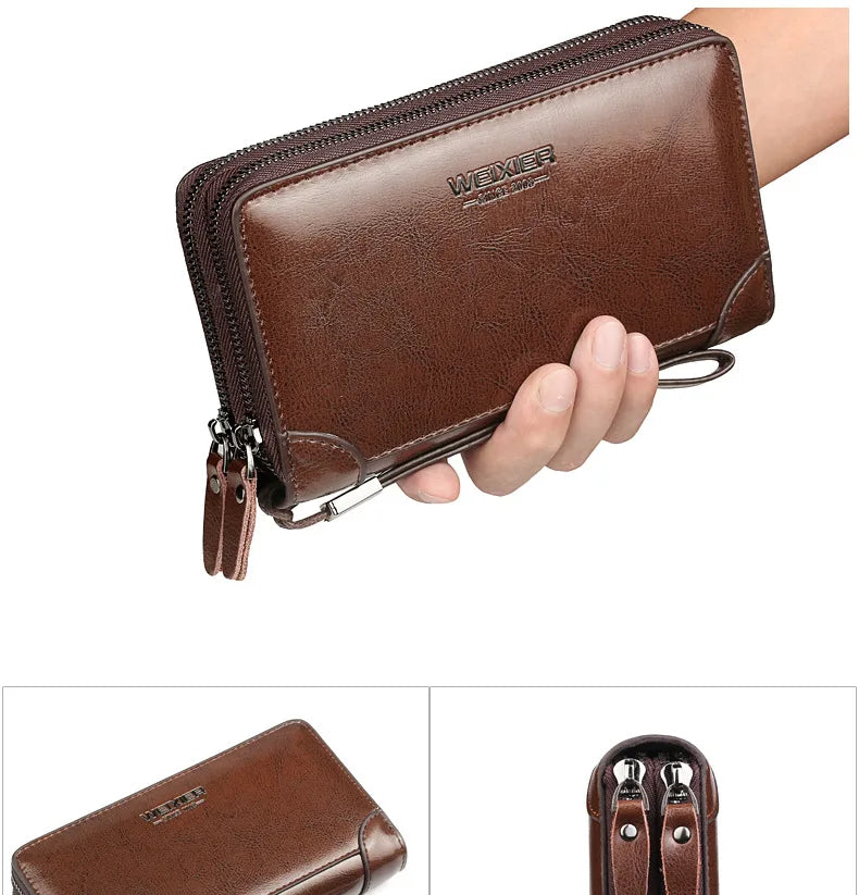 Pochette homme cuir brillant Noir / 21cm5cm12cm-Marron / 21cm5cm12cm-ShopGET® 