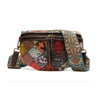 Sac banane en cuir bohémien à décor géométrique