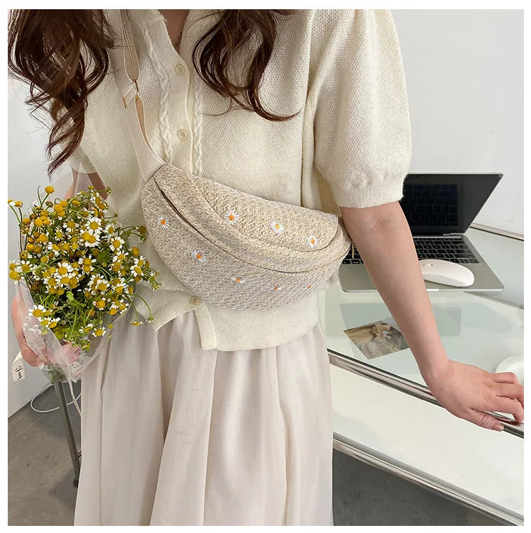 Sac banane femme paille fleurs - ShopGET®