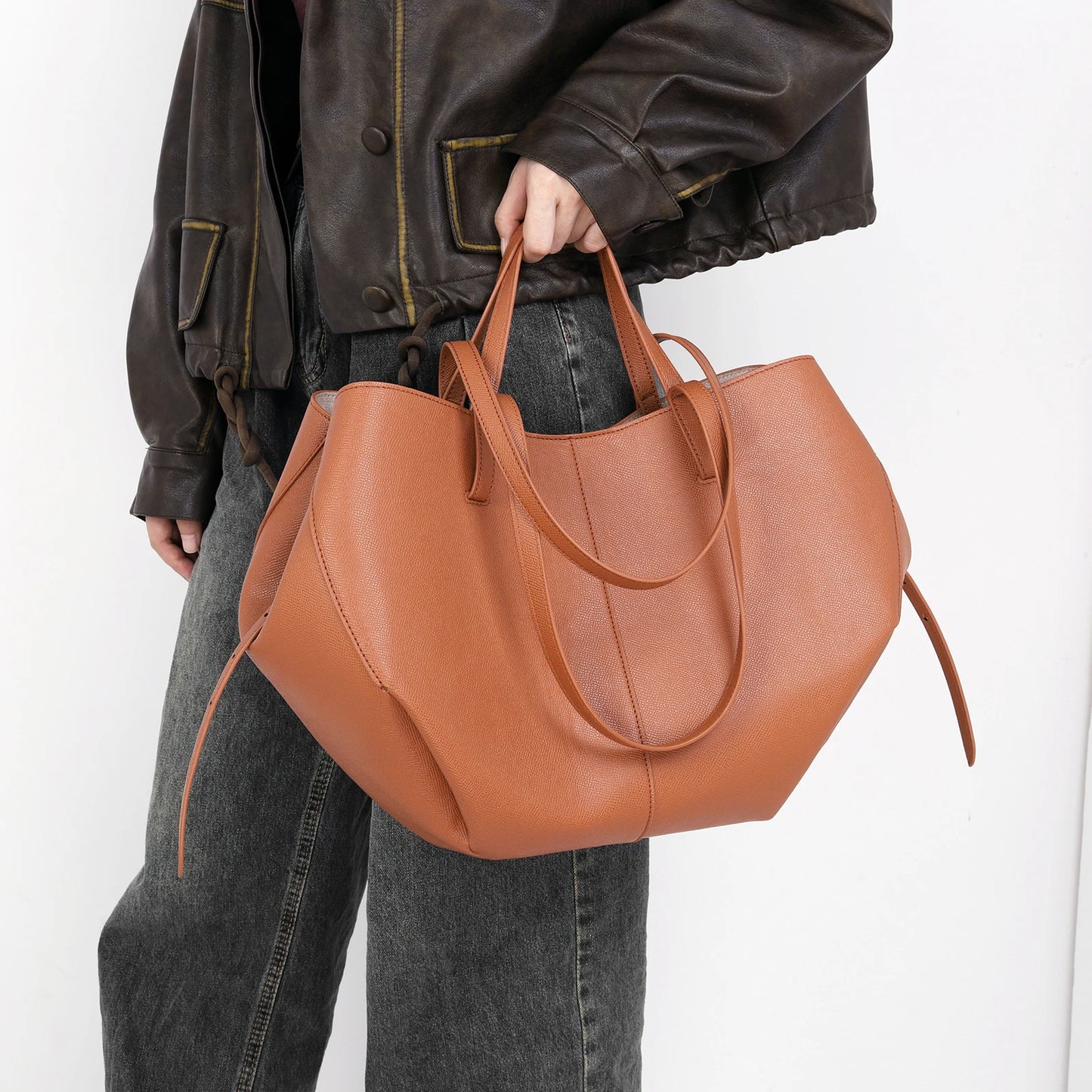 Sac cabas femme en PU pour l'été Marron-Gris-Noir-ShopGET® 