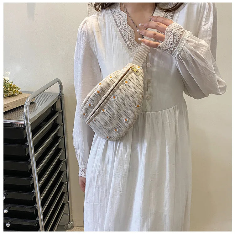 Sac banane femme paille fleurs - ShopGET®
