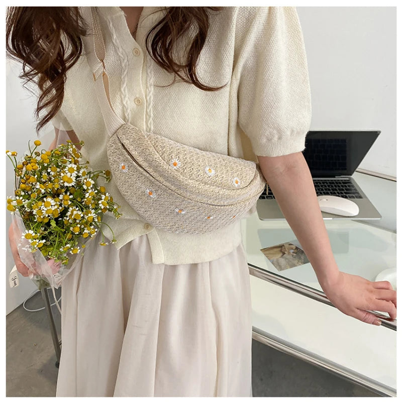 Sac banane femme paille fleurs - ShopGET®