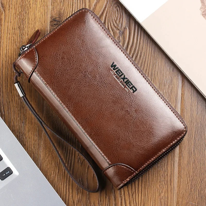 Pochette homme cuir brillant Noir / 21cm5cm12cm-Marron / 21cm5cm12cm-ShopGET® 