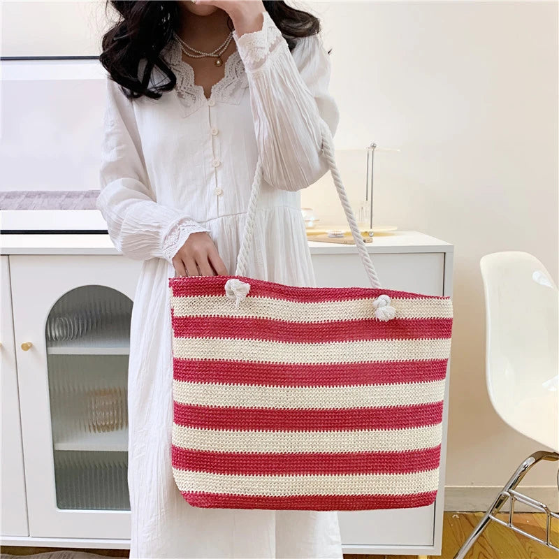 Cabas sac de plage Rouge-Bleu-Kaki-Noir-ShopGET® 