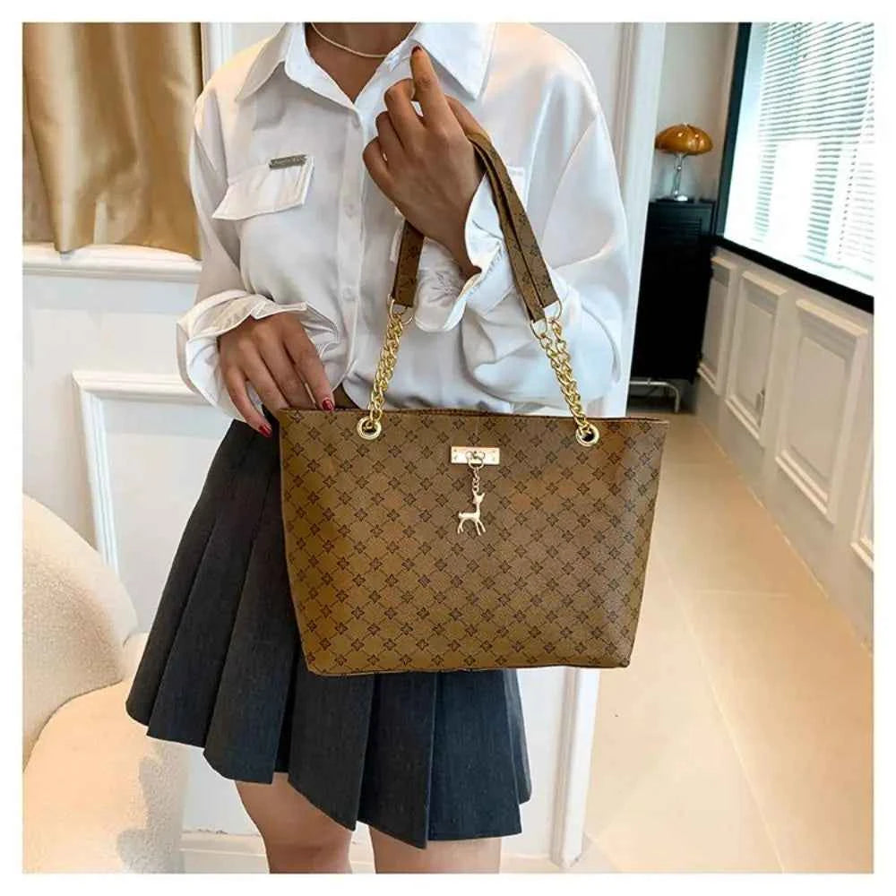 Sac cabas femme design en plaid Blanc-Noir-Jaune-Marron-ShopGET® 