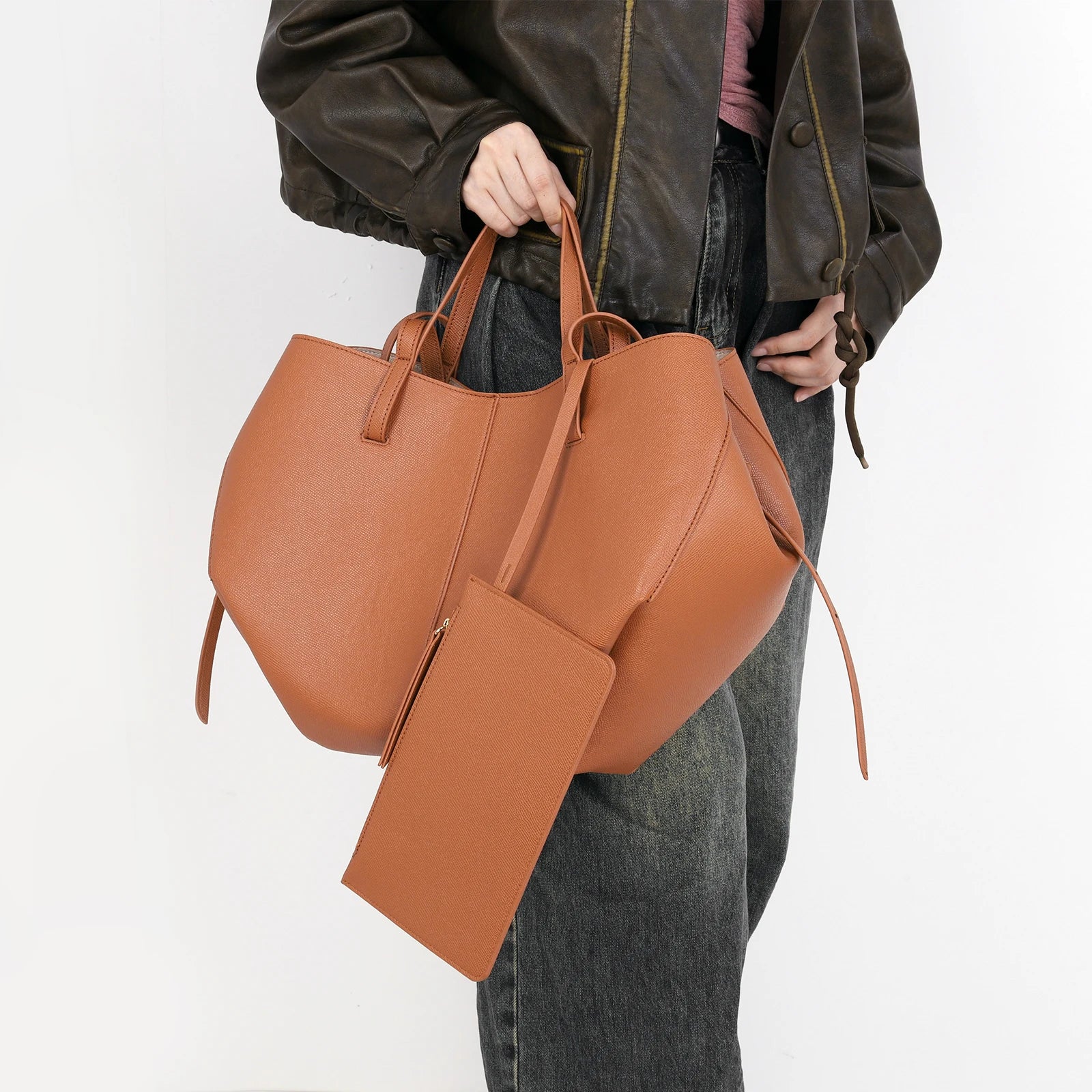 Sac cabas femme en PU pour l'été Marron-Gris-Noir-ShopGET® 