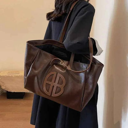 Gros sac cabas femme Marron-Noir-ShopGET® 