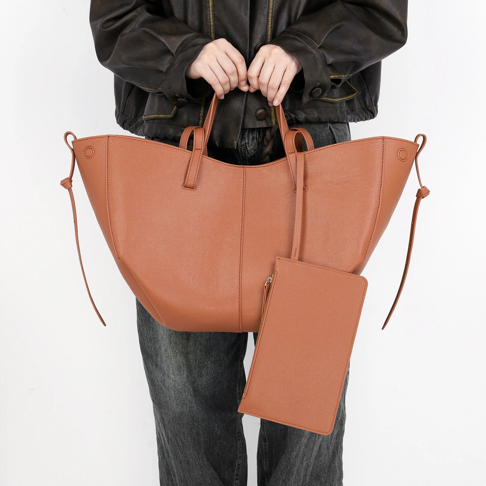 Sac cabas femme en PU pour l'été Marron-Gris-Noir-ShopGET® 
