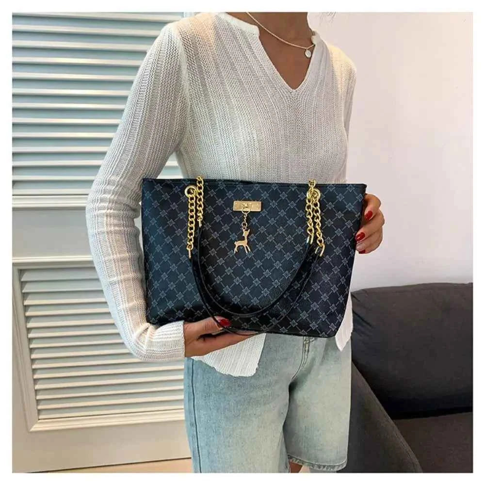 Sac cabas femme design en plaid Blanc-Noir-Jaune-Marron-ShopGET® 