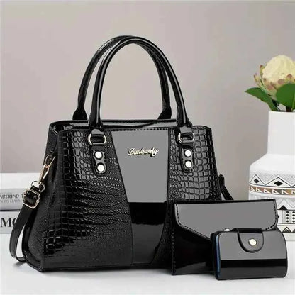 Sac cabas femme faux cuir 3 pièces Noir-Or-Rose-Rouge-Marron-Kaki-ShopGET® 