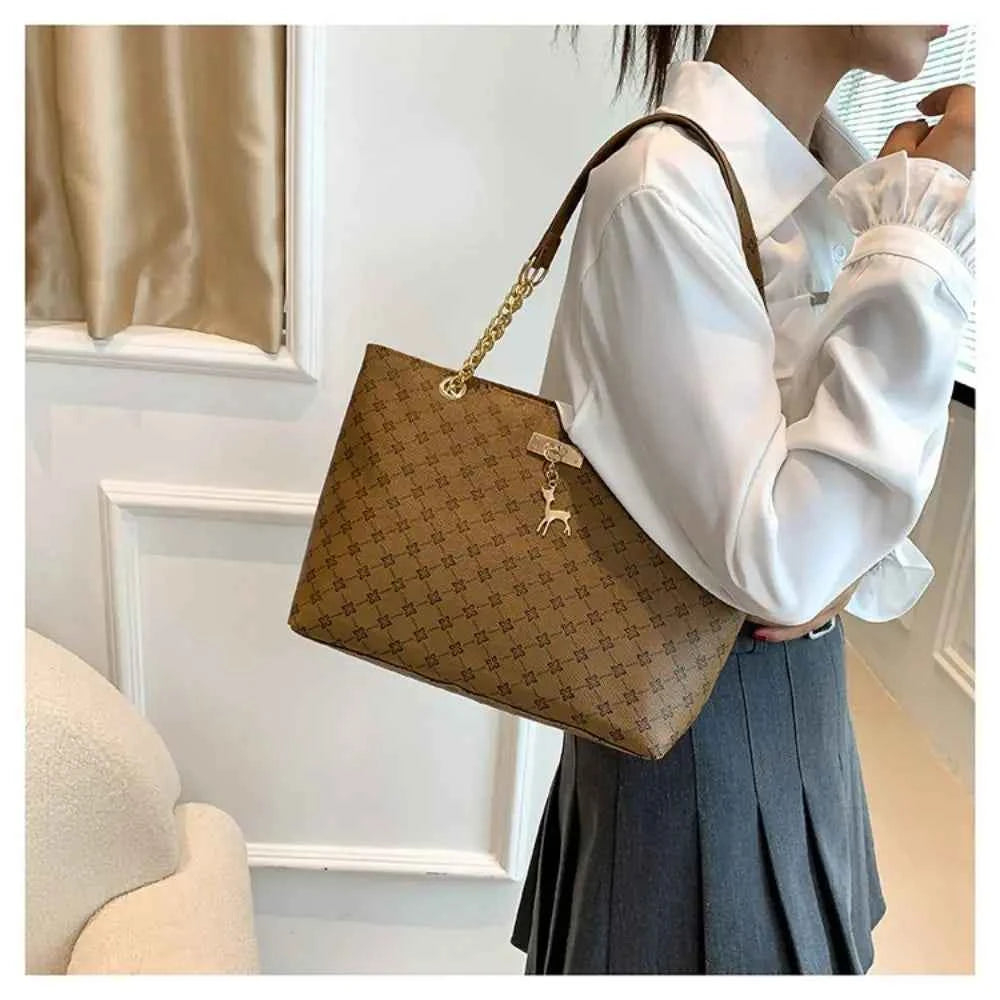 Sac cabas femme design en plaid Blanc-Noir-Jaune-Marron-ShopGET® 