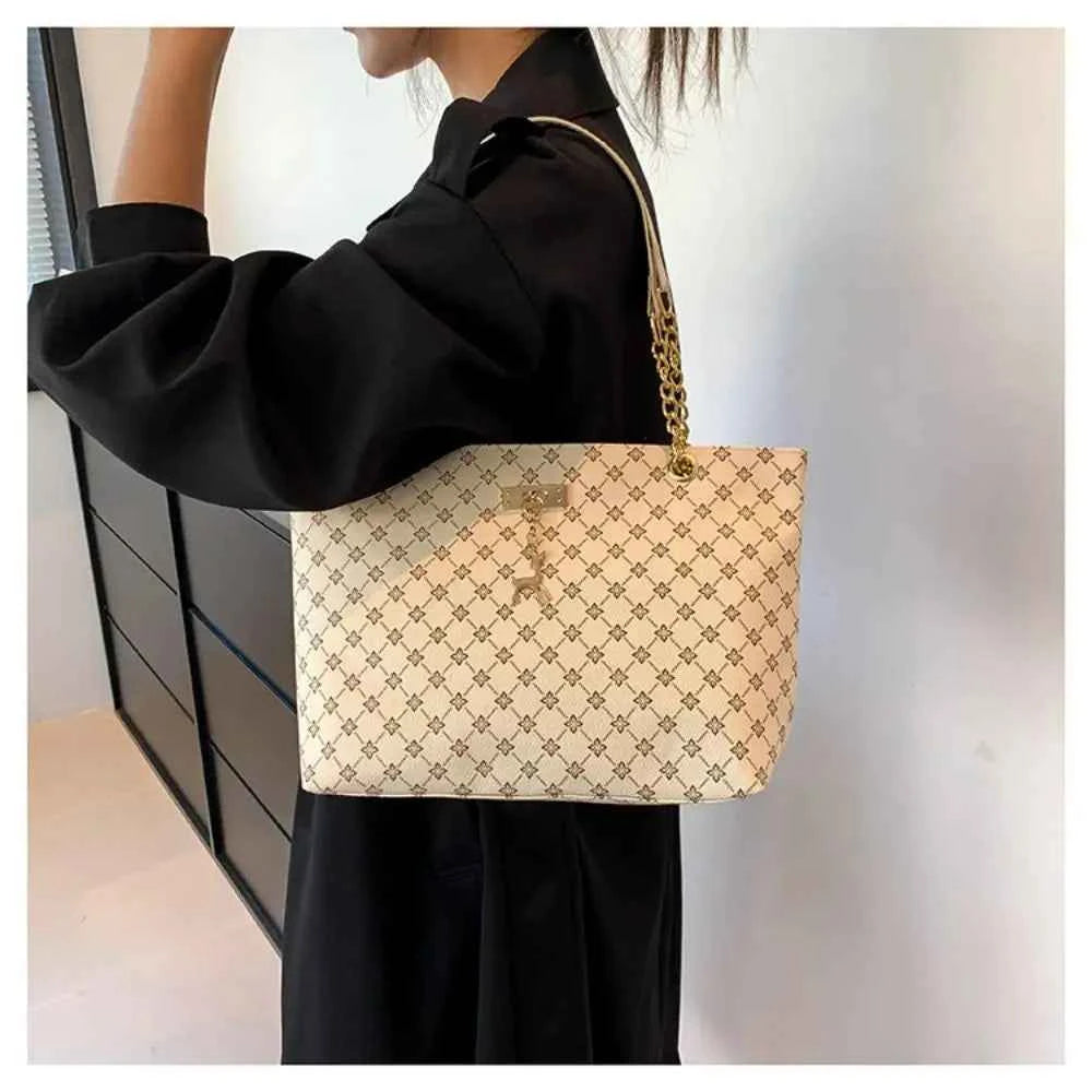 Sac cabas femme design en plaid Blanc-Noir-Jaune-Marron-ShopGET® 