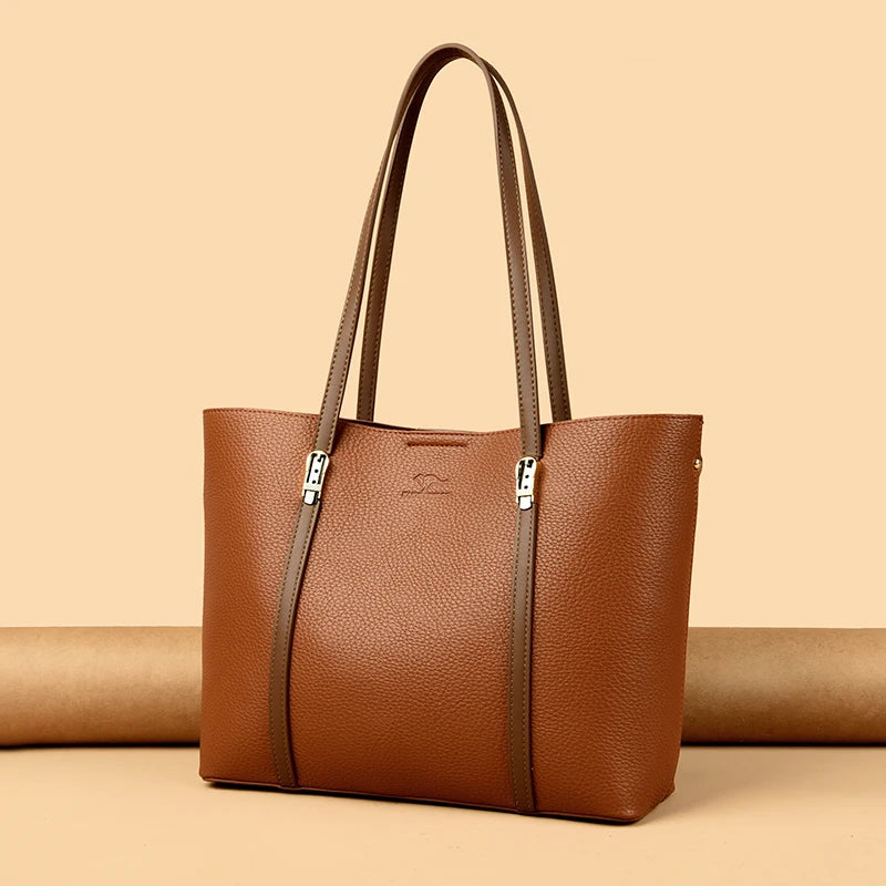 Sac cabas noir été cuir brillant Kaki-Gris-Apricot-Noir-Marron A-Marron B-ShopGET® 