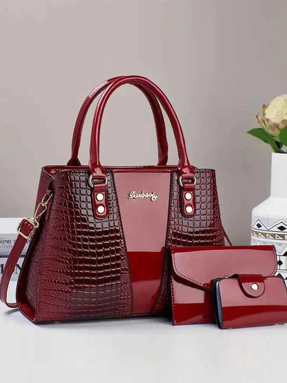 Sac cabas femme faux cuir 3 pièces Noir-Or-Rose-Rouge-Marron-Kaki-ShopGET® 