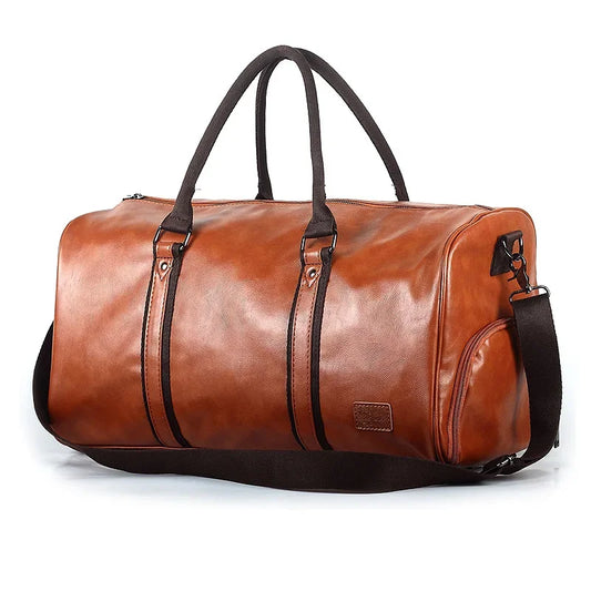 Sac polochon cuir femme et homme Marron-Noir-ShopGET® 