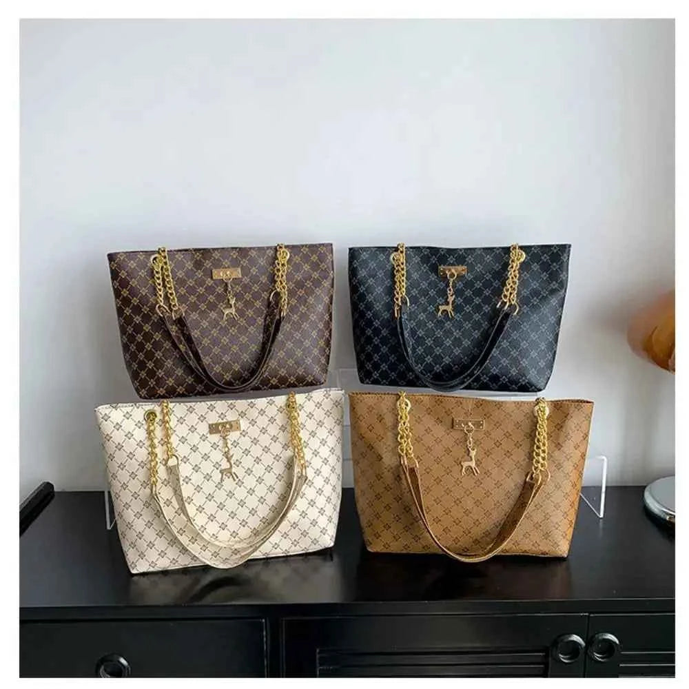 Sac cabas femme design en plaid Blanc-Noir-Jaune-Marron-ShopGET® 