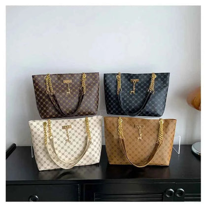 Sac cabas femme design en plaid Blanc-Noir-Jaune-Marron-ShopGET® 