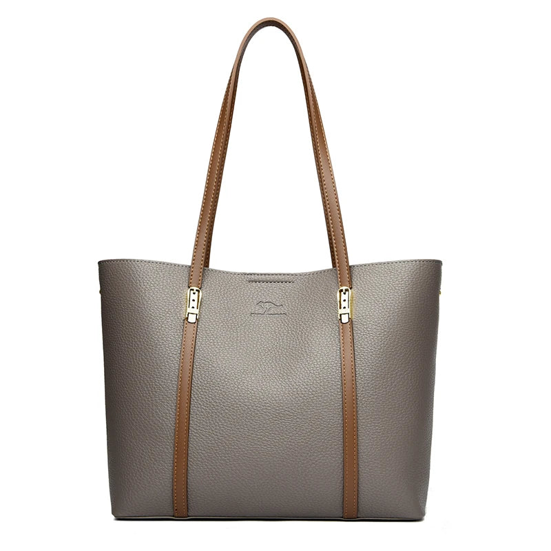Sac cabas noir été cuir brillant Kaki-Gris-Apricot-Noir-Marron A-Marron B-ShopGET® 