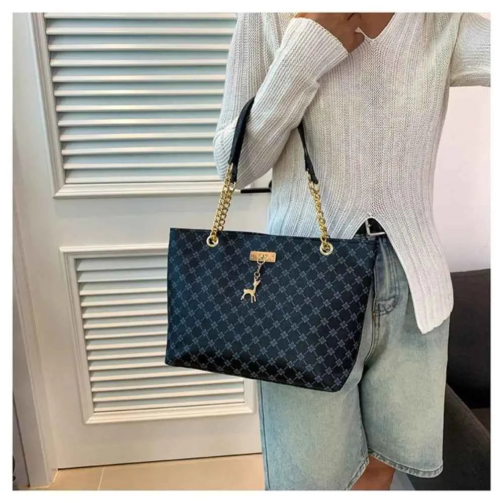 Sac cabas femme design en plaid Blanc-Noir-Jaune-Marron-ShopGET® 
