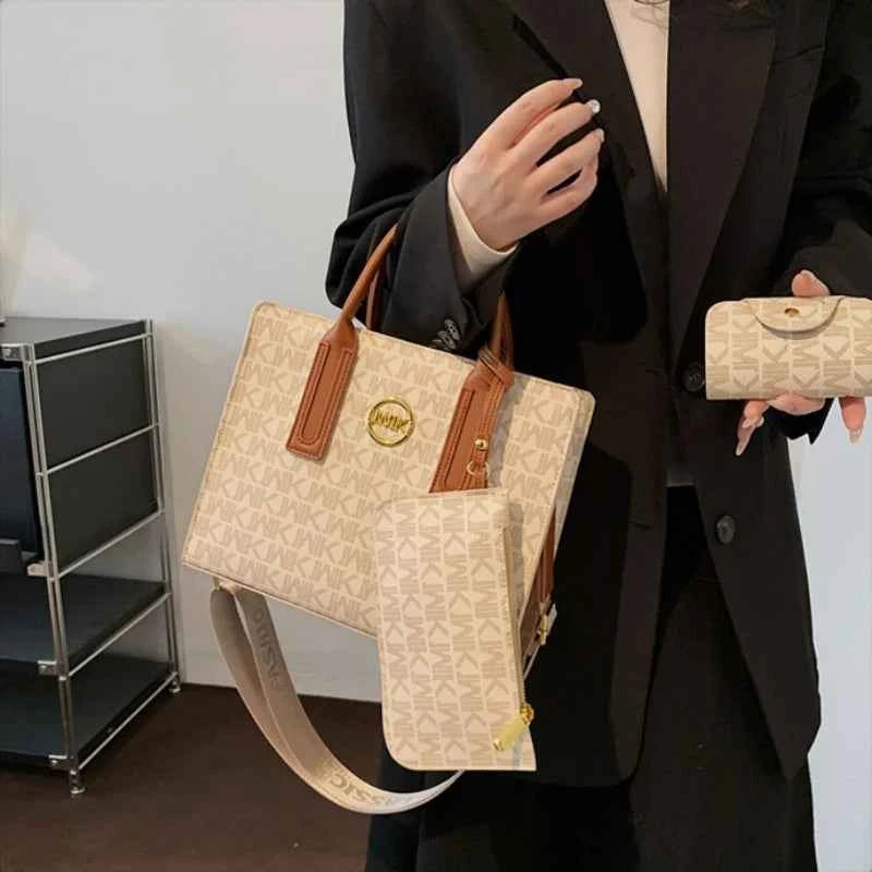 Sac cabas de haute qualité + portefeuilles Marron / 29x23x10cm-Blanc / 29x23x10cm-ShopGET® 
