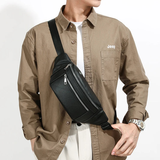 Sac banane cuir noir pour homme