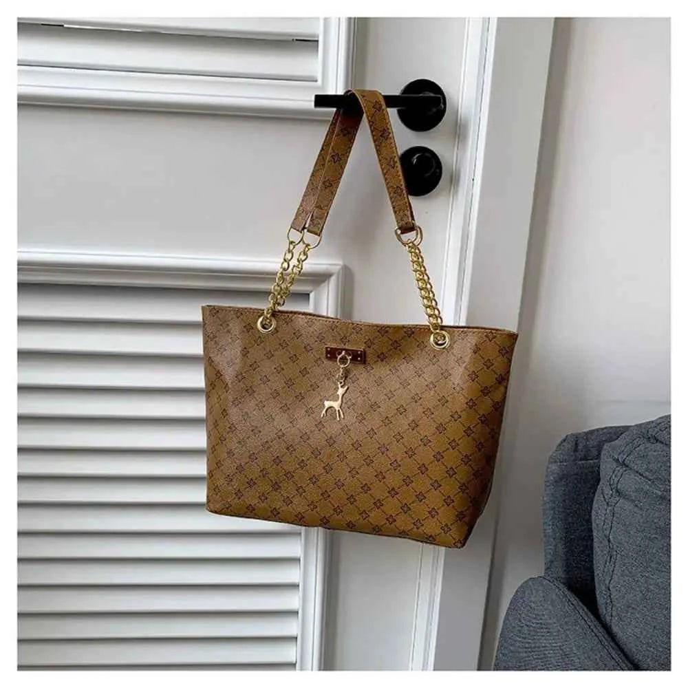 Sac cabas femme design en plaid Blanc-Noir-Jaune-Marron-ShopGET® 