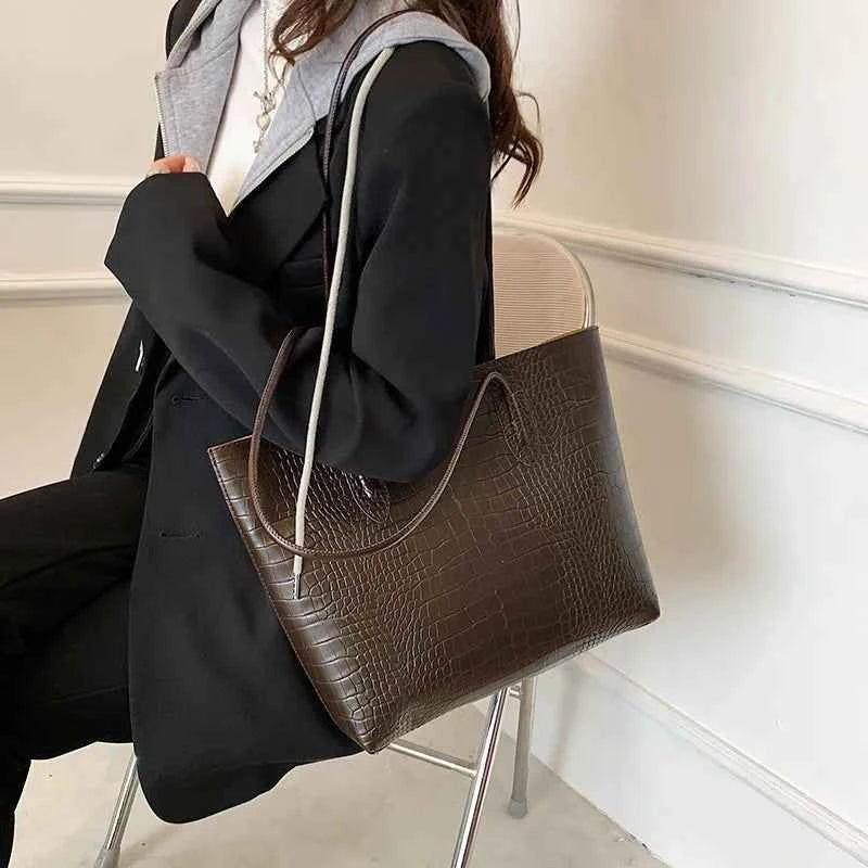 Sac cabas femme noir en cuir sans accessoires Noir / 30x32x8cm-Marron / 30x32x8cm-ShopGET® 