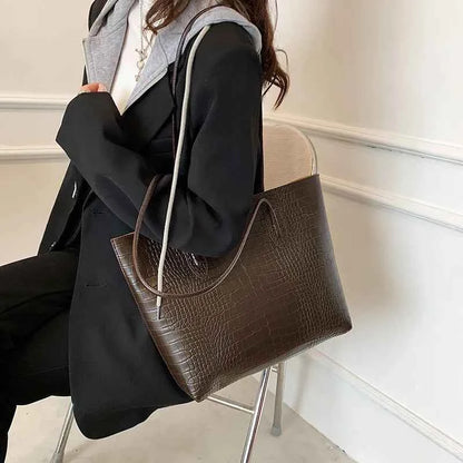 Sac cabas femme noir en cuir sans accessoires Noir / 30x32x8cm-Marron / 30x32x8cm-ShopGET® 