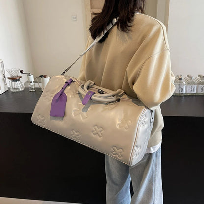 Sac weekend femme chocolat en PU cuir Marron-Beige-Noir-ShopGET® 