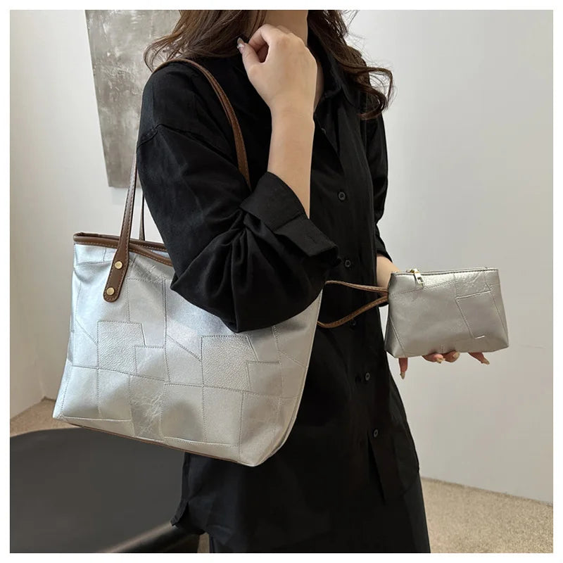 Sac cabas femme vintage Marron / 36x25x12cm-Argenté / 36x25x12cm-Beige / 36x25x12cm-Noir / 36x25x12cm-Multicolore / 36x25x12cm-ShopGET® 