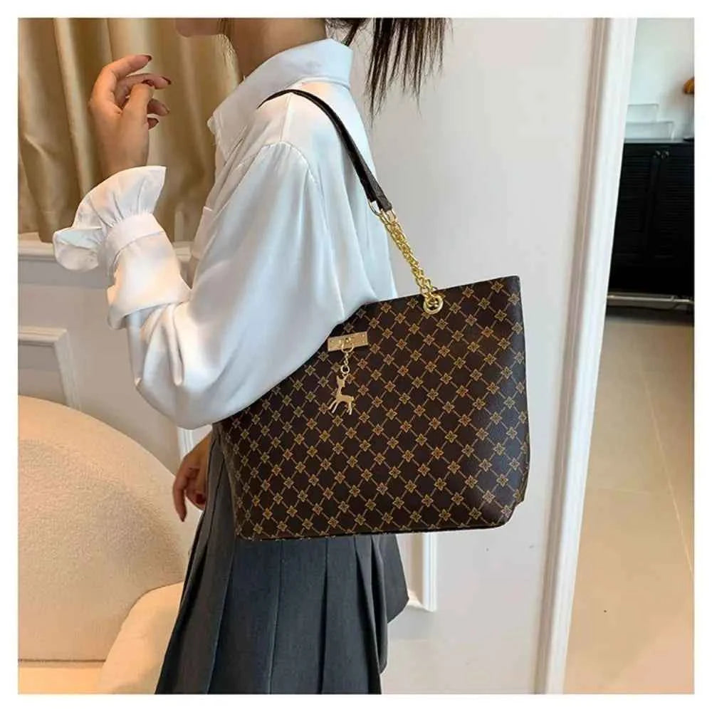 Sac cabas femme design en plaid Blanc-Noir-Jaune-Marron-ShopGET® 