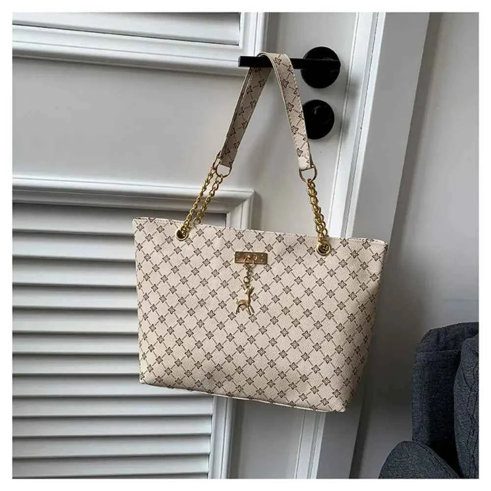 Sac cabas femme design en plaid Blanc-Noir-Jaune-Marron-ShopGET® 