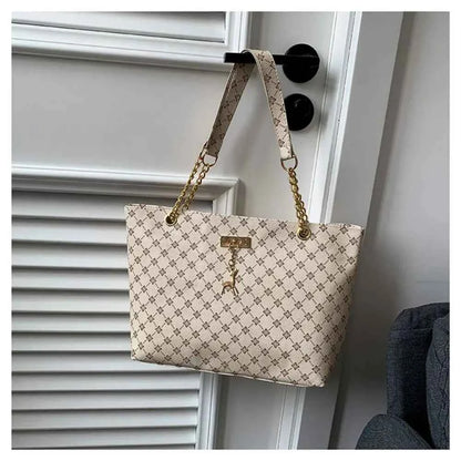 Sac cabas femme design en plaid Blanc-Noir-Jaune-Marron-ShopGET® 
