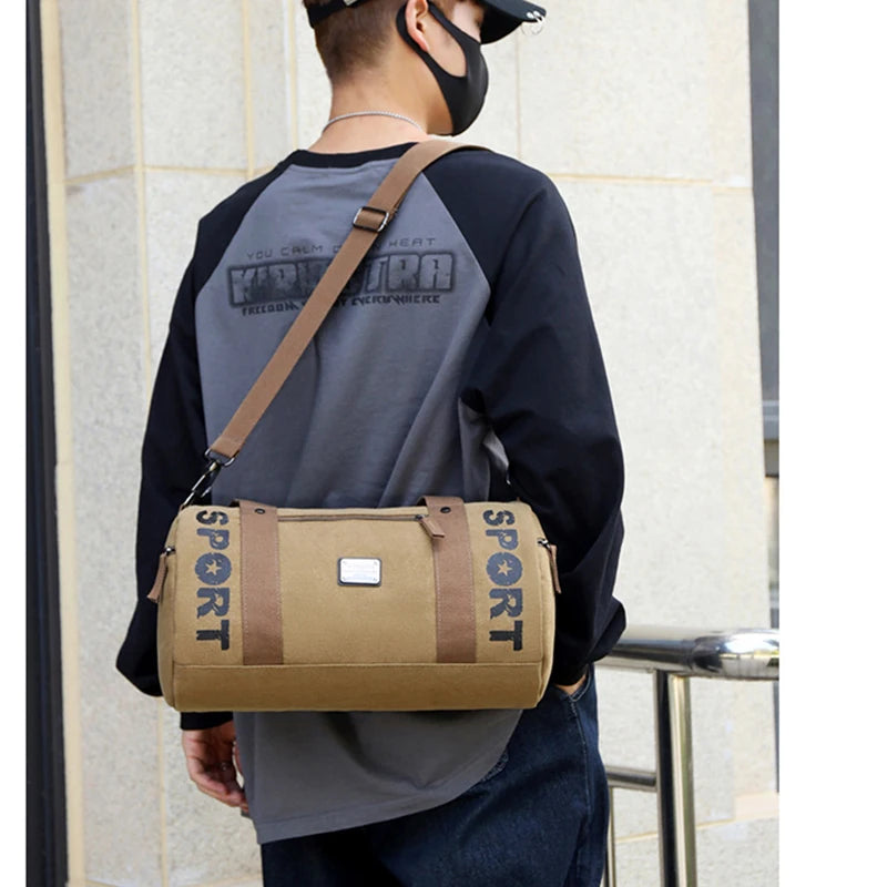 Sac polochon en toile kaki-Marron-Noir-ShopGET® 