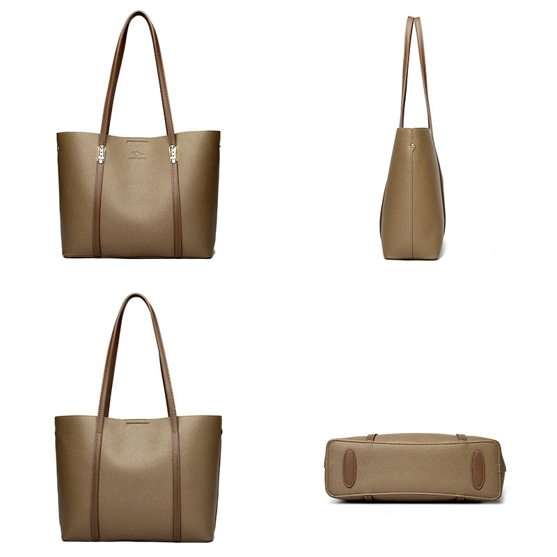 Sac cabas noir été cuir brillant Kaki-Gris-Apricot-Noir-Marron A-Marron B-ShopGET® 
