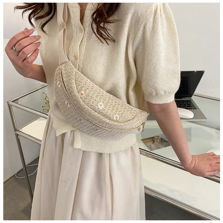 Sac banane femme paille fleurs - ShopGET®
